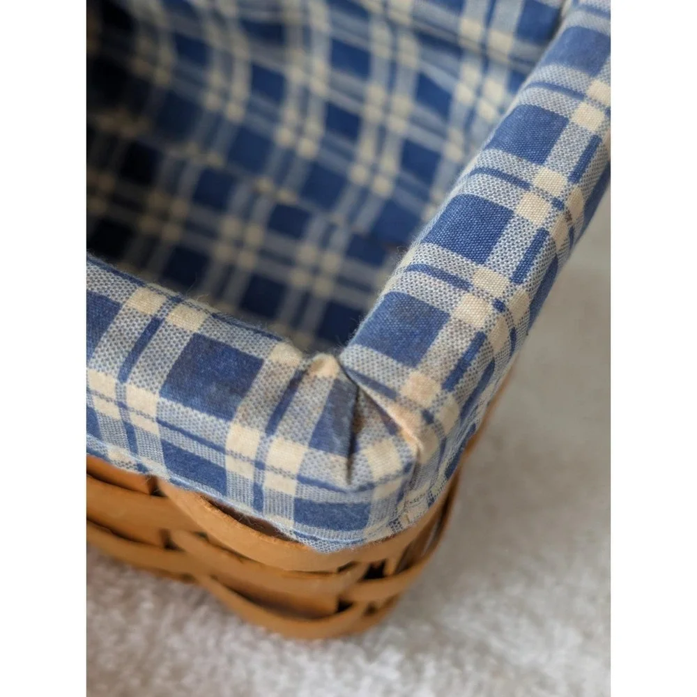 VTG Wooden Woven Favorite Recipe Basket Box Plaid Liner Cottage Core Farmhouse